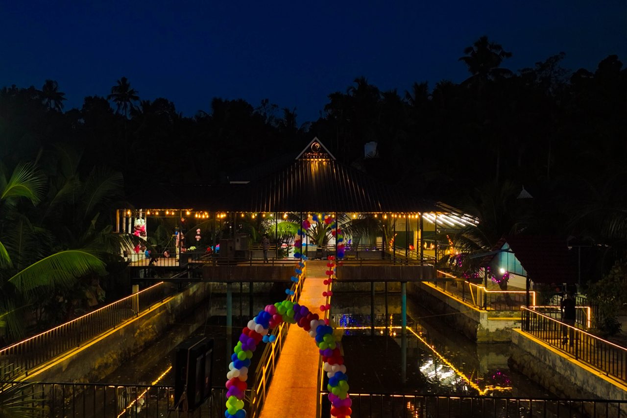 Event auditorium at Aamees Paradise decorated at night