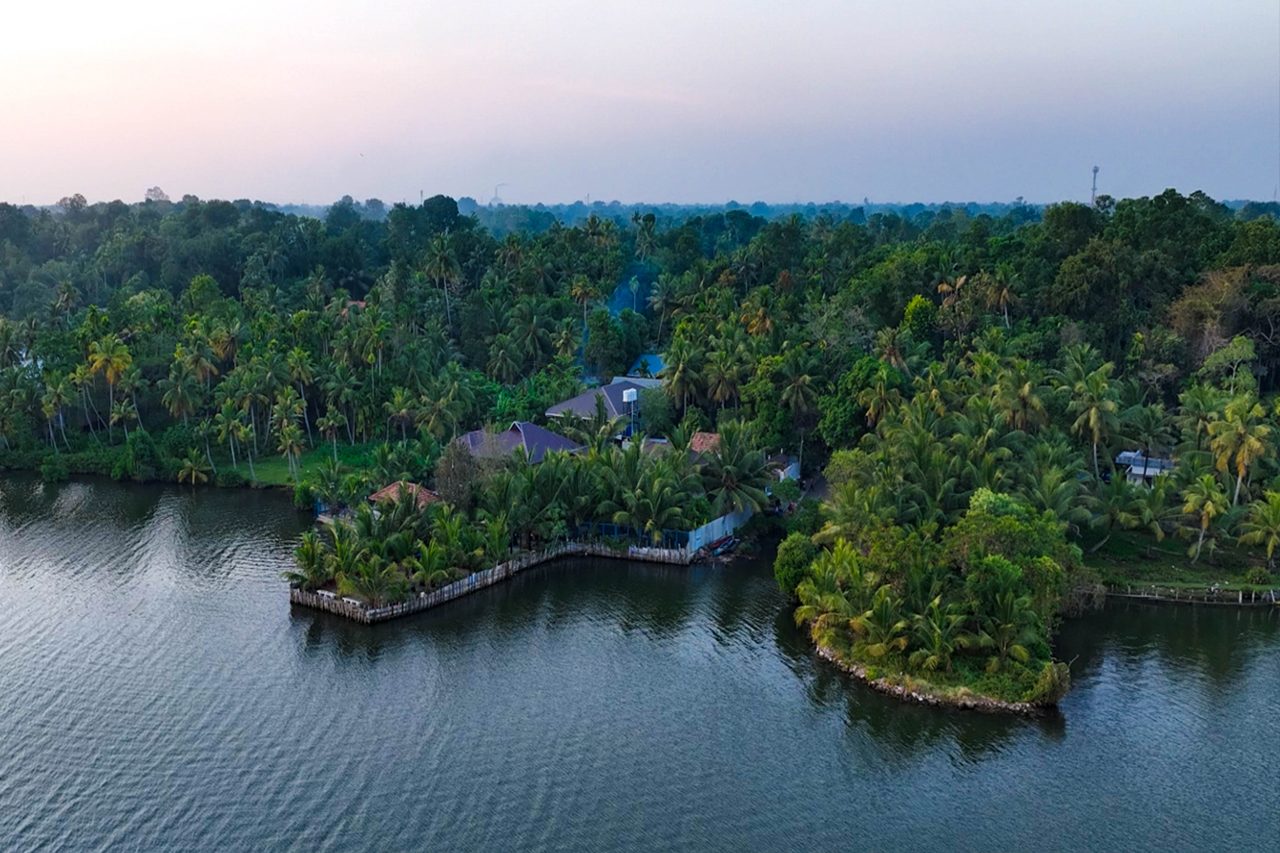 Aerial view of the backwater setting around Aamees Paradise