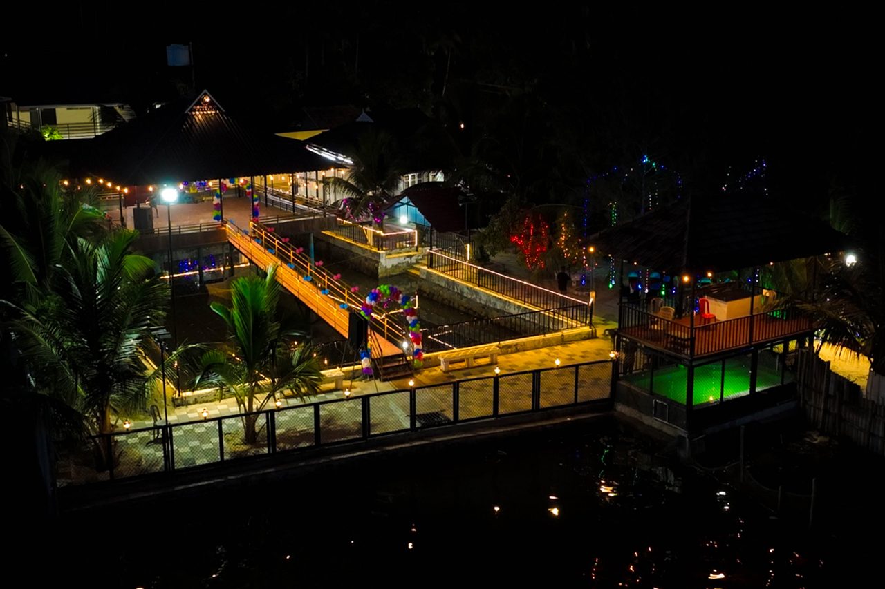 Event pavilion at Aamees Paradise lit at night